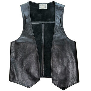 Leather Forever Unisex Small Black Leather Vest Riding Motorcycle Open Front VTG